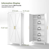 COFaR 5 Tier Metal Farmhouse Storage Cabinet with 2 Barn Door, 4 Adjustable Shelves and Legs, for Kitchen, Dining Room, Bathroom, Living Room, Office COFaR