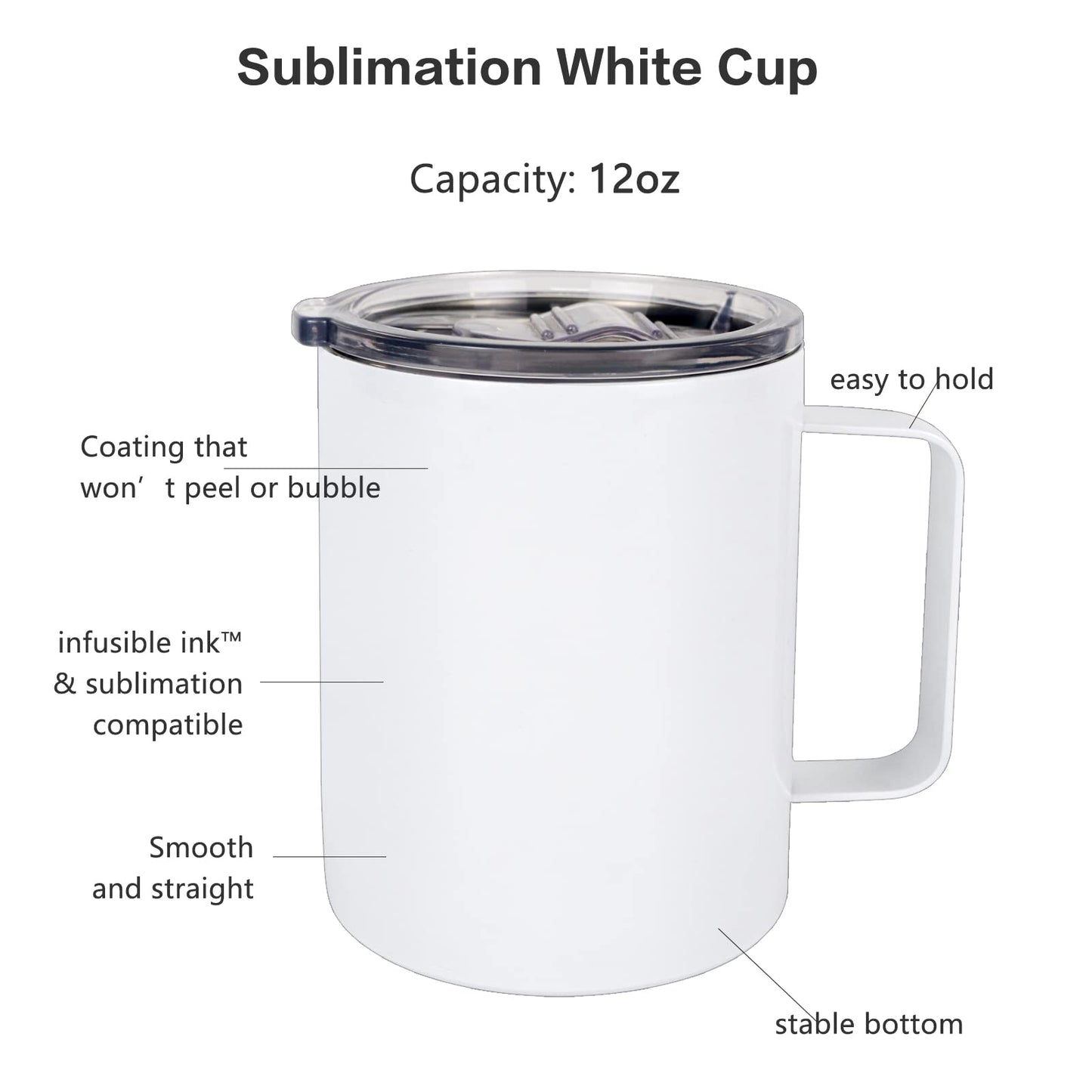 MAIKESUB 4 Pcs Sublimation Mugs Blank Stainless Steel Coffee Tumbler Double Wall Sublimation Blanks Coffee Mugs with Handle and Sliding Lid 12 oz Double Wall Vacuum Insulated for Travel Mug