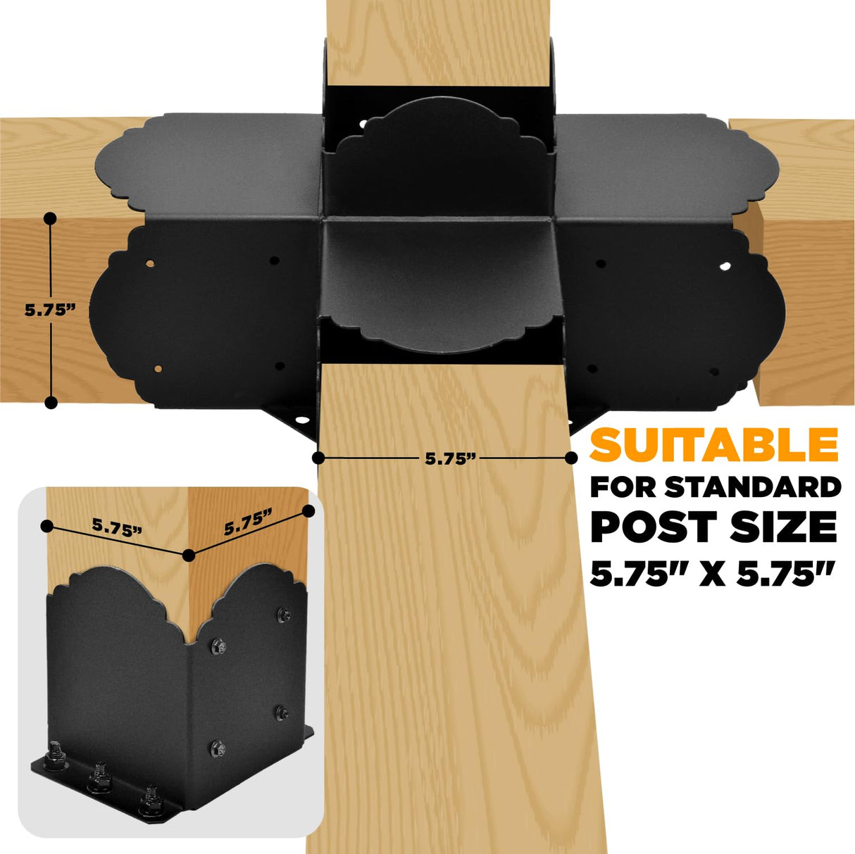 Pergola Bracket, 4-Way Pergola Right Angle Bracket, Raised Wood Bracket for 6"x6" (Inner Dimensions: 5.5"x5.5") Wooden Beam, Pergola, Garden, Gazebo,... TPHUC