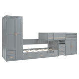 YOPTO Twin Size Bunk Bed with Trundle,Wardrobe,Desk,2 Cabinets and 5 Drawers,Multifunctional Wood Bed Frame W/Integrated Ladder,Safety Guardrails & Slats Support,Easy Assembly,for Kids,Teens,Gray YOPTO