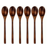 AOOSY Spoons, Wooden Spoons for Eating, 6 Pieces Japanese Natural Plant Ellipse Wooden Ladle Spoon Set for Cooking Mixing Stirring Honey Tea Soda Dessert Coconut Bowl Nonstick Pots Kitchen AOOSY