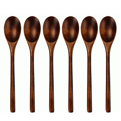 AOOSY Spoons, Wooden Spoons for Eating, 6 Pieces Japanese Natural Plant Ellipse Wooden Ladle Spoon Set for Cooking Mixing Stirring Honey Tea Soda Dessert Coconut Bowl Nonstick Pots Kitchen