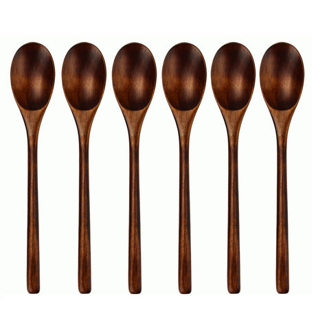 AOOSY Spoons, Wooden Spoons for Eating, 6 Pieces Japanese Natural Plant Ellipse Wooden Ladle Spoon Set for Cooking Mixing Stirring Honey Tea Soda Dessert Coconut Bowl Nonstick Pots Kitchen AOOSY