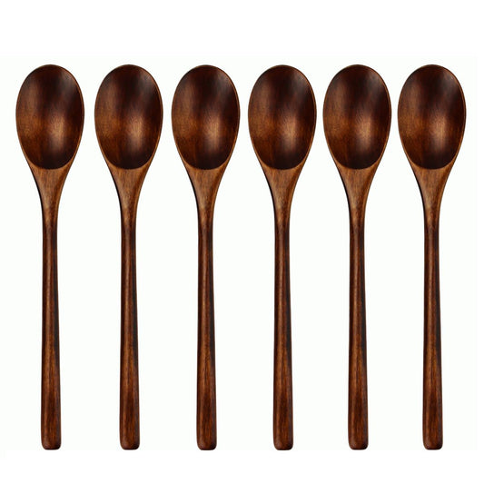 AOOSY Spoons, Wooden Spoons for Eating, 6 Pieces Japanese Natural Plant Ellipse Wooden Ladle Spoon Set for Cooking Mixing Stirring Honey Tea Soda Dessert Coconut Bowl Nonstick Pots Kitchen