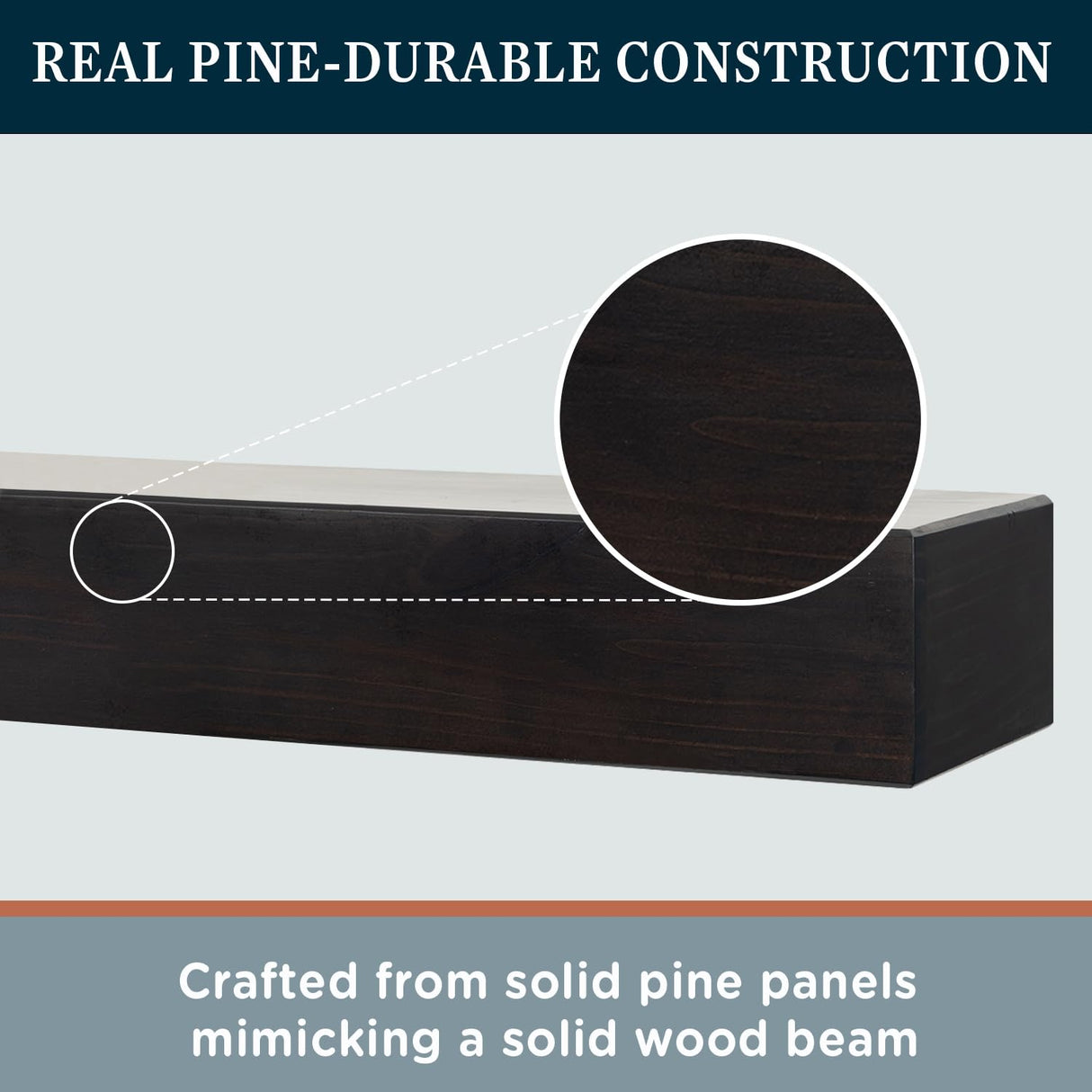 MANTELSDIRECT Dakota 72 Inch Pine Wood Floating Fireplace Mantel Shelf - Coffee Bean Brown | 9" Depth - Beautiful Wooden Rustic Mantel for Fireplaces, Living Rooms, Electric Fireplaces, and Below TVs MANTELSDIRECT