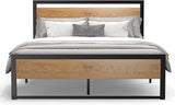 BONSOIR Queen Size Steel Platform Bed Frame with Wooden Headboard and Footboard BONSOIR