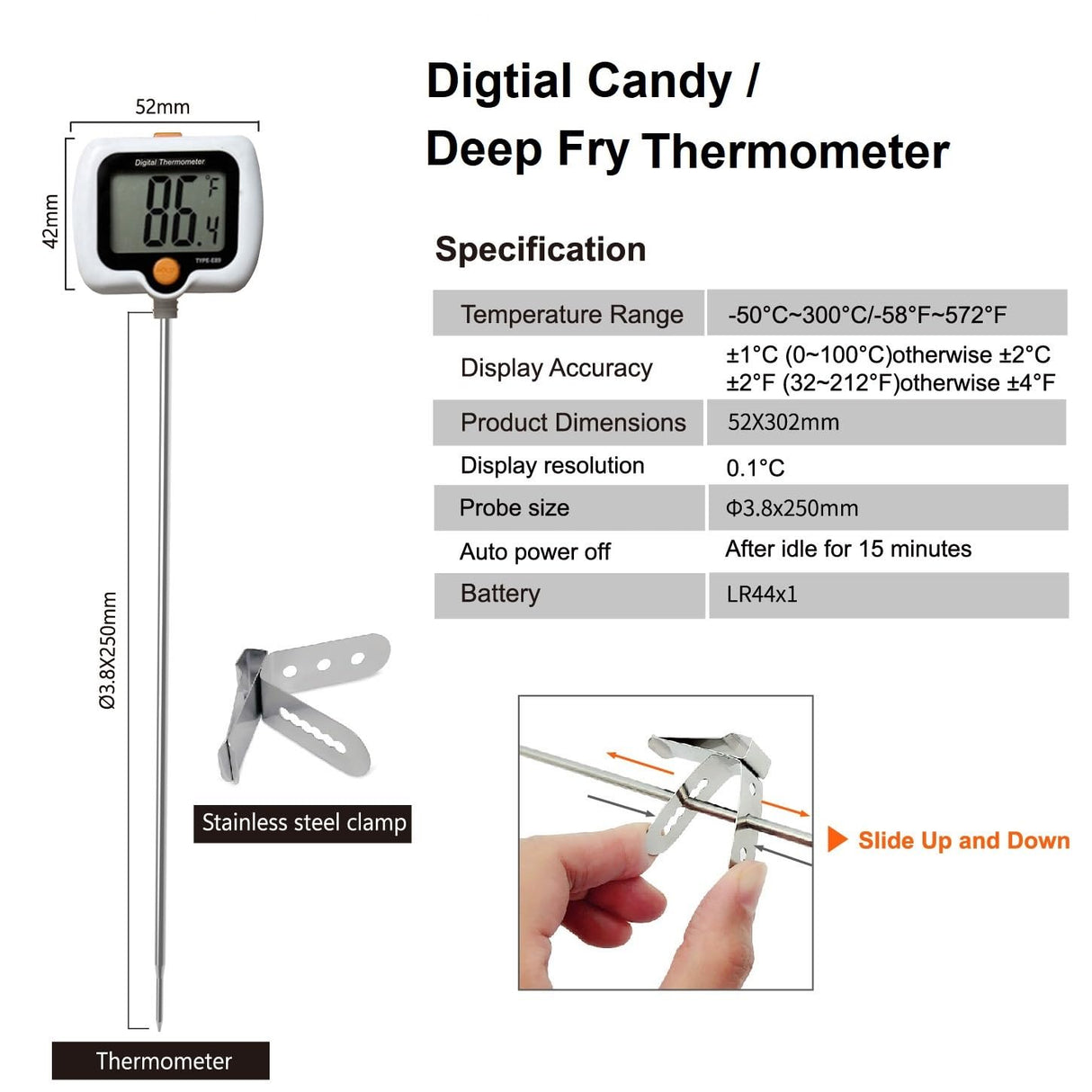 Candy Thermometer for Candy Making with Pot Clip,Best Instant Read Thermometer Digital for Cooking, Baking, Candy and Cheese Making – 10 Inch Probe, Large Rotating LCD Display, Essential Baking Tool efengcook