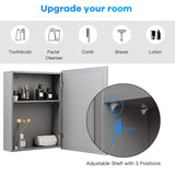 RELAX4LIFE Bathroom Medicine Cabinet with Mirror - Bathroom Wall Cabinet w/Single Door & Adjustable Shelf, Wood Mirrored Storage Cabinet Organizer, Recessed Bathroom Cabinet Wall Mount (Grey) RELAX4LIFE