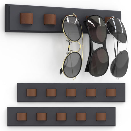 Durmmur 3 Pack Sunglass Organizer, Wall Mounted Sunglasses Organizer, Wooden Glasses Holder Sunglass Holder, Sunglasses Rack for Hanging Your Multiple Eyeglasses, for Wall, Home Decor(Dark Grey) Durmmur