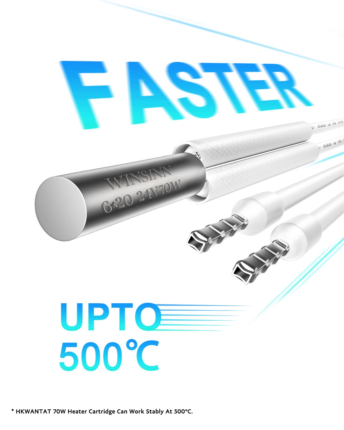 [5-Pack, 4.92ft] 24V 70W Heater Cartridge, Ender 3 v2 Upgrade to 500°C, Compatible with Ender 6 CR10 MK8 Extruder V6 Hotend PT100 Volcano WINSINN