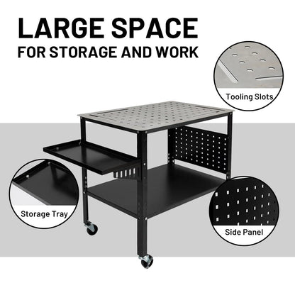 Yeeoy 36" X 24" Welding Table, 1200 lbs Load Capacity Welding Workbench Table with Wheels, Mobile Steel Welding Workstation, Welding Cart for Welding Sawing - WoodArtSupply