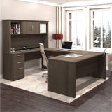 Atlin Designs 66" W x 95.5" D Modern Contemporary U-Shaped Wood Computer Desk with Hutch, for Home Office, Fully Reversible Unit, in Mahogany Finish Atlin Designs