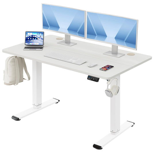 MOUNTUP Electric Height Adjustable Standing Desk, 48 x 24 Inches Sit Stand Desk with Memory Controller, Ergonomic Stand Up Desk for Home Office with Splice Board, White - WoodArtSupply