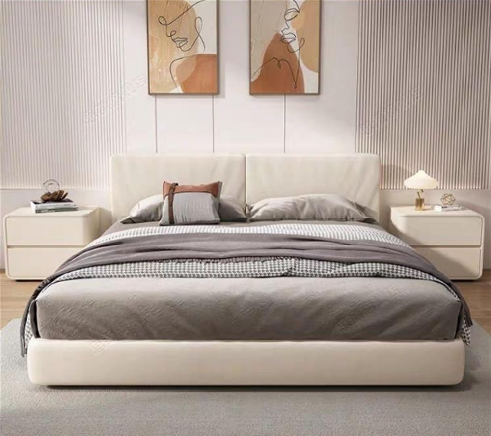 ROPSHTSF Bedside Table, Modern and Simple, Solid Wood Bedside Table, Bedroom Home Use, Free Installation, Cream Style Leather Bedside Table, Luxury Night Stand with 2 Drawer(Pink White,Right) ROPSHTSF