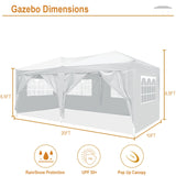 10x20 White Pop Up Canopy Tent with 6 Removable Sidewalls Commercial Heavy Duty All Weather Waterproof Outdoor Canopy Wedding Tents for Parties Gazebo with Carry Bag and 6 Sandbags susici