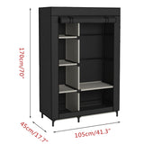 Buzowruil Canvas Wardrobe Portable Closet Wardrobe Clothes Storage with 6 Shelves and Hanging Rail,Non-Woven Fabric, Quick and Easy Assembly,Black Buzowruil
