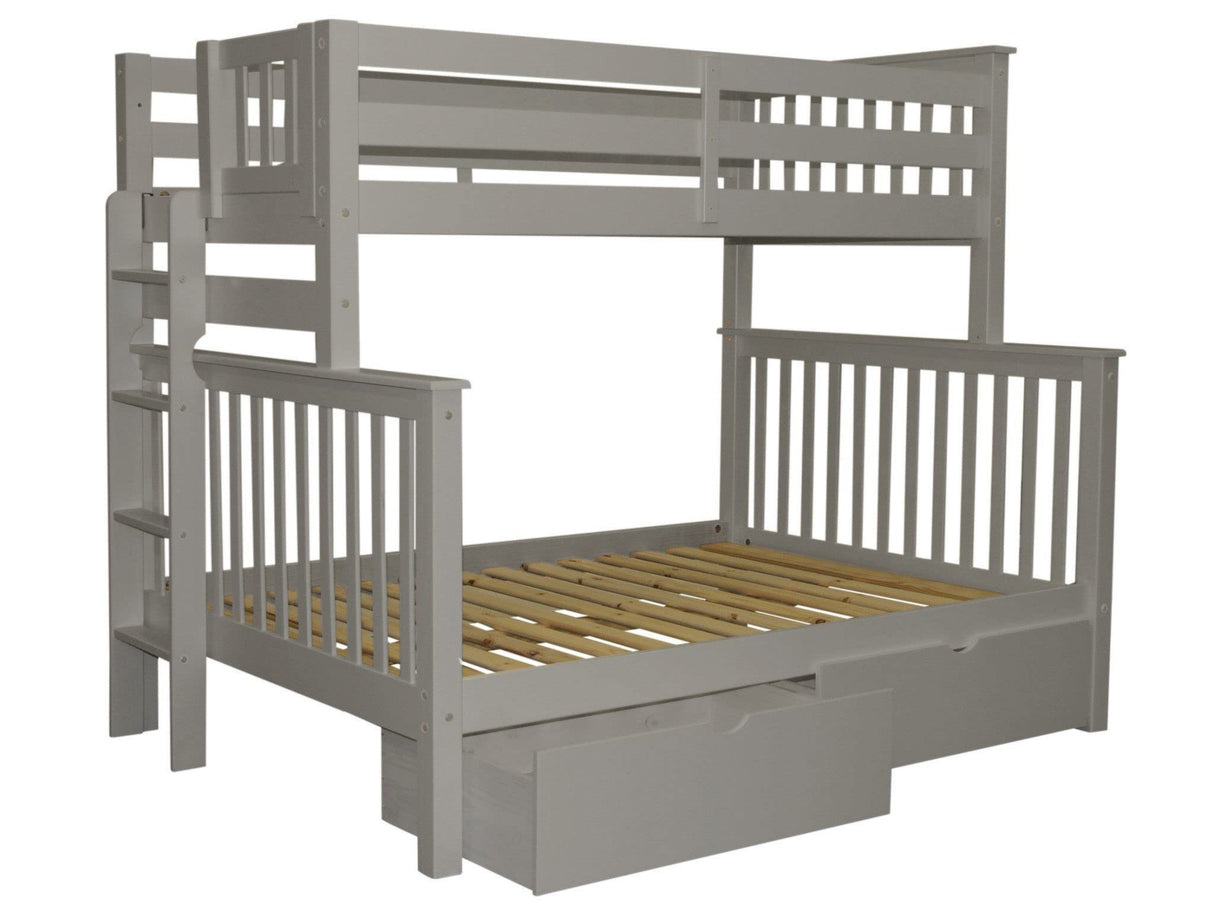 Bedz King Bunk Beds Twin over Full Mission Style with End Ladder and 2 Under Bed Drawers, Gray Bedz King