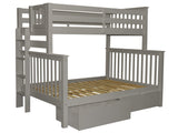 Bedz King Bunk Beds Twin over Full Mission Style with End Ladder and 2 Under Bed Drawers, Gray Bedz King