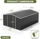 AirWire 12x16 FT Outdoor Storage Shed, Garden Shed with Updated Frame Structure and Lockable Doors, Metal Tool Sheds for Backyard Garden Patio Lawn, Black AirWire