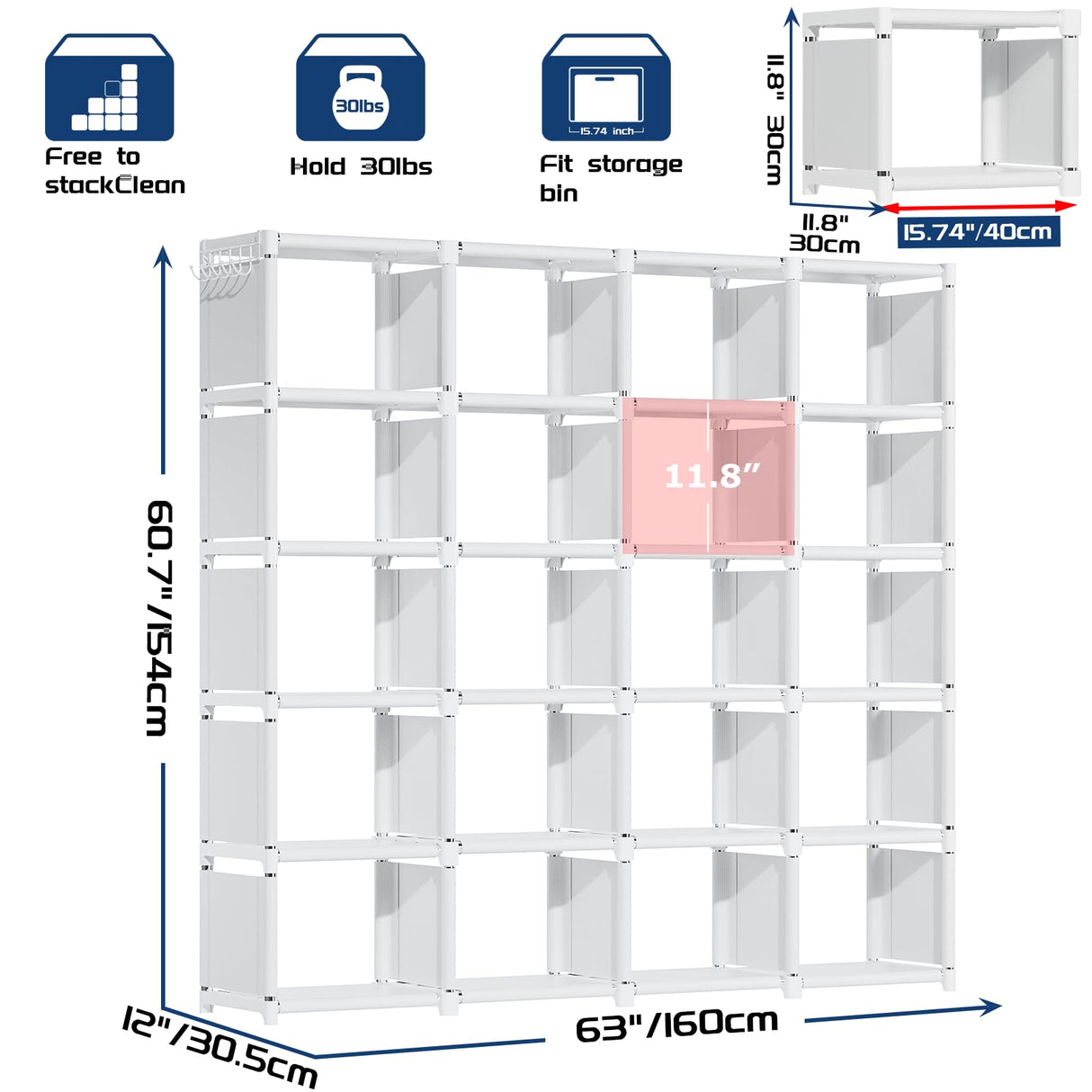 Mavivegue Book Shelf, 20 Cube Storage Organizer, DIY Bookcase, Metal Cube Bookshelf, Tall Book case for Bedroom, Living Room, Office, Closet Storage Organizer, Black Cubicle Storage Rack-White Mavivegue