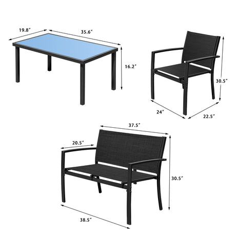 Devoko 4 Pieces Patio Furniture Set Outdoor Garden Patio Conversation Sets Poolside Lawn Chairs with Glass Coffee Table Porch Furniture (Black) Devoko