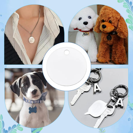 BENECREAT 30PCS Flat Round Sublimation Aluminum Blank, 1.18 Inch Aluminum Stamping Tag Blank Dog Tag Double Sided Transfer Tags for DIY Keychains, Tags Project BENECREAT