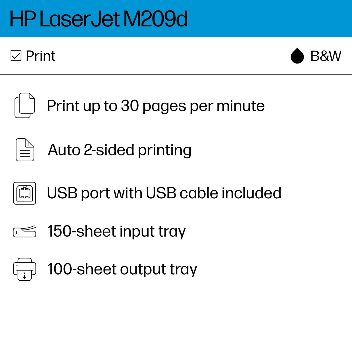 HP Laserjet M209d Laser Printer, Black and White, Automatic Duplex, USB Cable Included, Best for Home Office (8J9L0F) HP