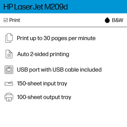 HP Laserjet M209d Laser Printer, Black and White, Automatic Duplex, USB Cable Included, Best for Home Office (8J9L0F)