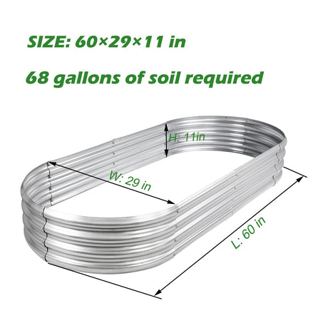 Raised Garden Bed Galvanized Planter Box Outdoor, 5ft Oval Large Rot-Resistant Metal Garden Bed Planter for Vegetables Flower Herb (Silver) Rakukiri
