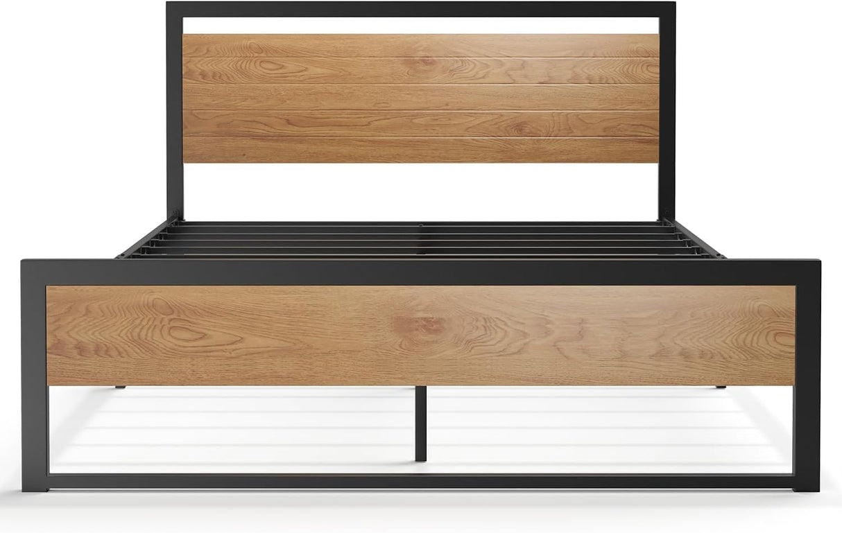 BONSOIR Queen Size Steel Platform Bed Frame with Wooden Headboard and Footboard BONSOIR