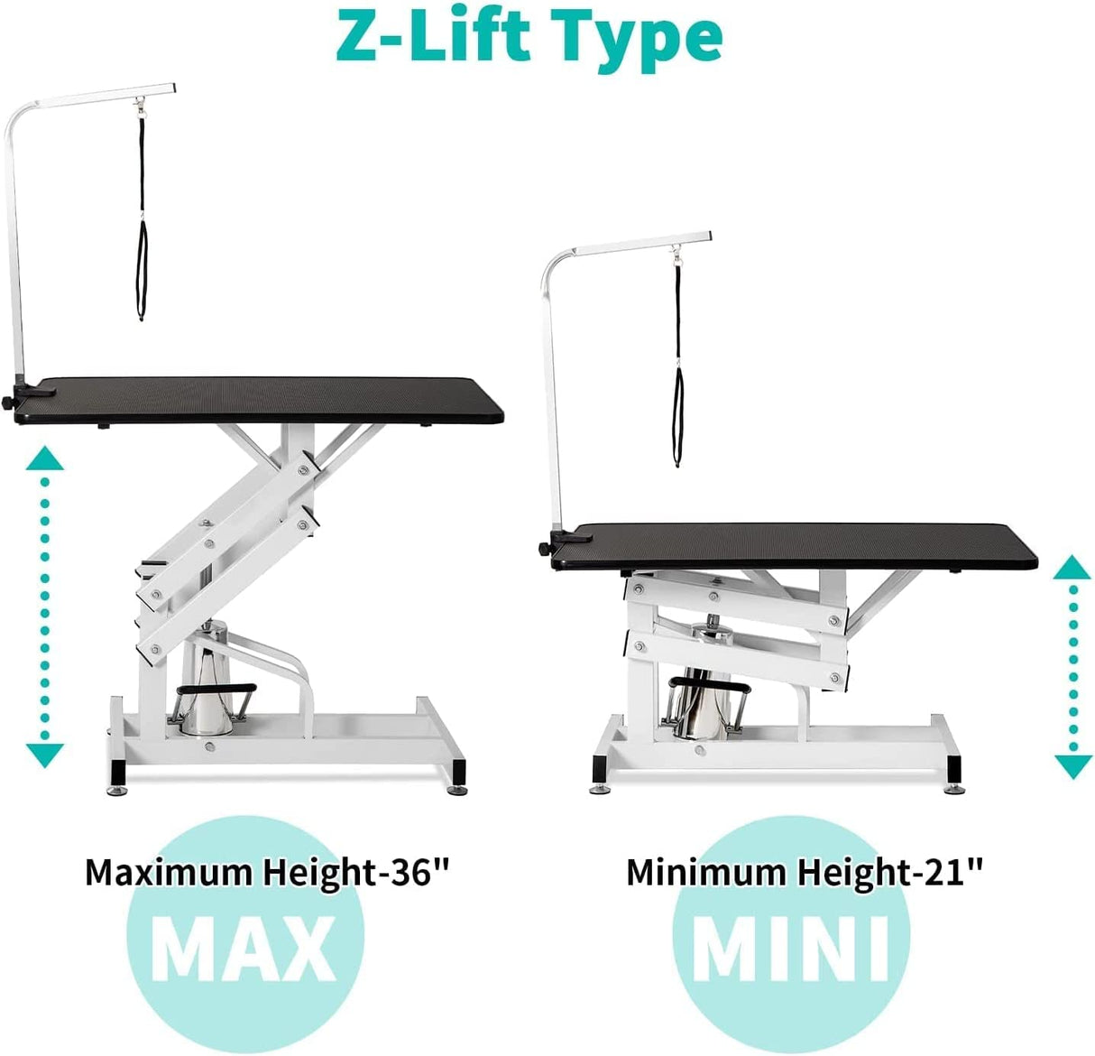 petgroomingtable 42.5 Inch Hydraulic Pet Dog Grooming Table Drying Table Heavy Duty Stainless Steel Frame with Adjustable Arm and Noose 330 lbs Capacity Height Range 21-36 Inch petgroomingtable