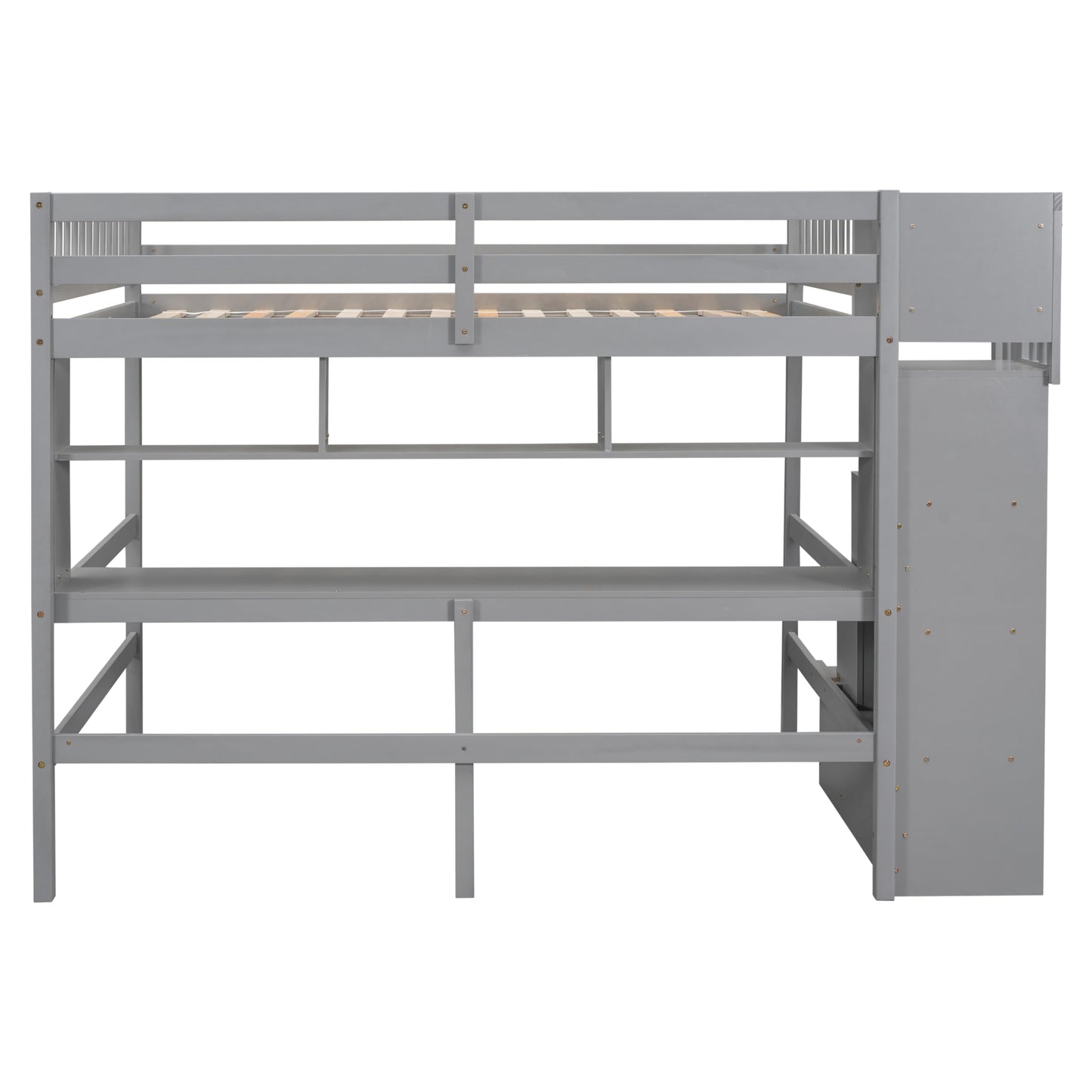 CITYLIGHT Grey Full Size Loft Bed with Stairs, Desk, and Storage Solutions for Kids and Teens - WoodArtSupply