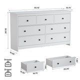 JOZZBY 55" White Dresser for Bedroom, 7 Drawer Wooden Double Dresser with Metal Handles, Modern Storage Chest of Deep Dresser for Nursery, Hoom Office, Hallway JOZZBY