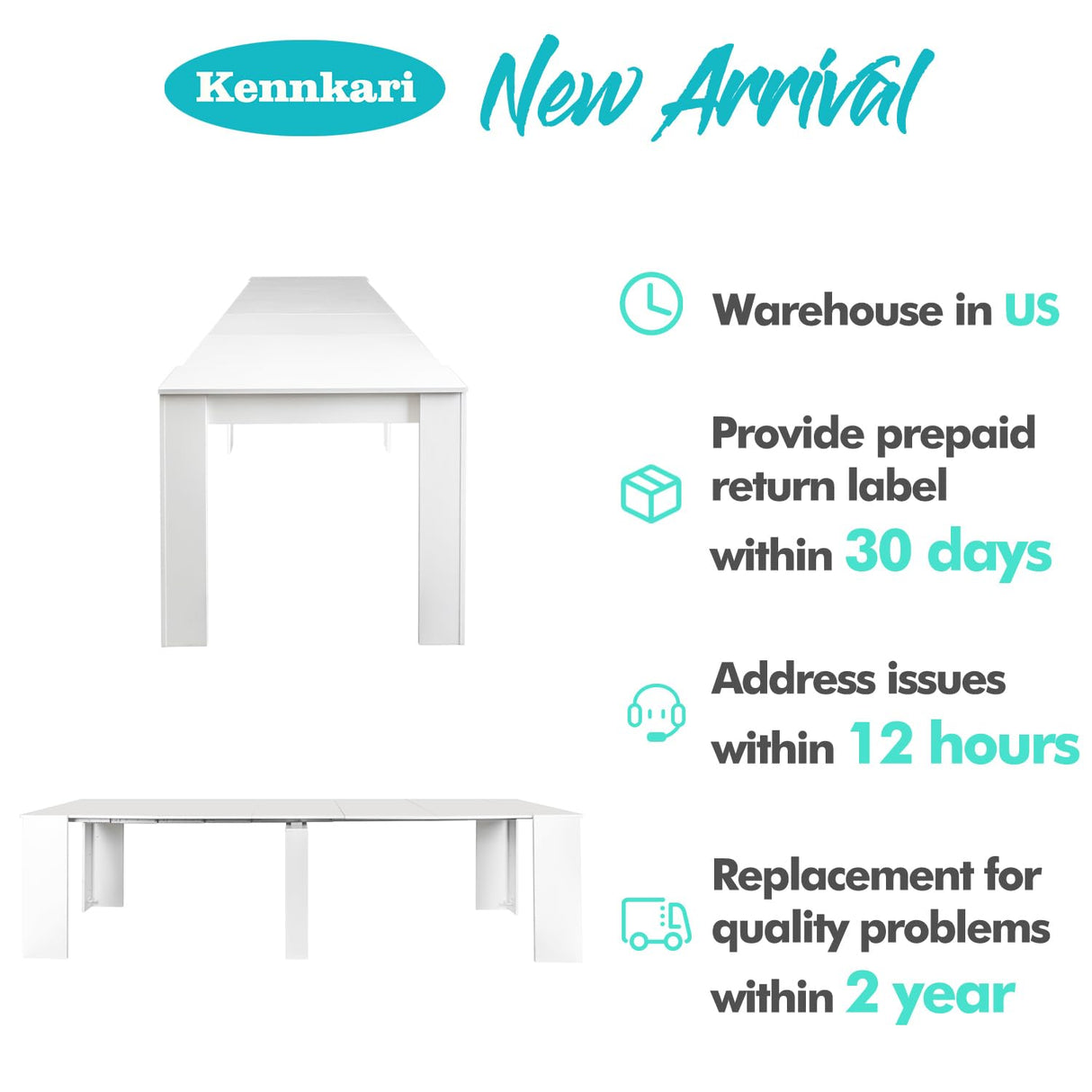 Kennkari Modern Expandable Dining Table for 2-10 People, Large Extendable Dining Room Table for Kitchen Living Room, Rectangle Kitchen Table (White 118" W) Kennkari