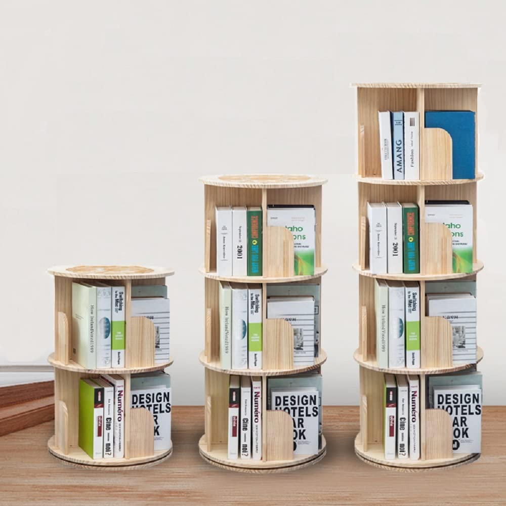 360° Rotating 4-Tier Solid Wood Bookshelf for Kids & Adults - Space-Saving Floor Organizer - WoodArtSupply