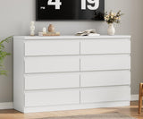 Jocoevol Modern White 8 Drawer Dresser for Bedroom, 15.3" D x 55.2" W x 32.3" H Simply Chest of Drawers, Wood Storage Dresser with Deep Drawers for Living Room Hallway Entryway, White Jocoevol