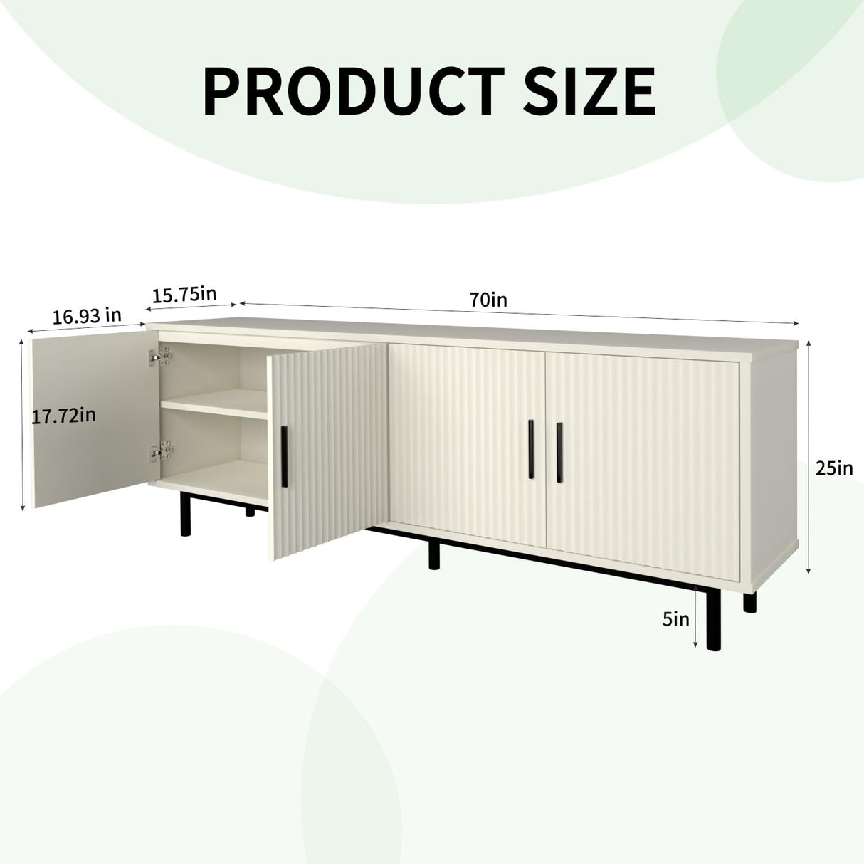 MUUEGM 70" Fluted TV Stand, Mid Century Modern Television Stands for Living Room, Wood TV Console for Televisions Up to 80 Inches, Entertainment Center with Storage, Adjustable Shelf, White TV Stands MUUEGM