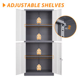 Anxxsu Metal Storage Cabinet, 71" Steel Cabinet with 2 Adjustable Shelves, Locking 4 Doors File Cabinet for Home, School, Office, Hospital, Garage Storage (Grey White) Anxxsu