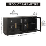 NEWOWNDS Buffet Cabinet with Storage,63" Large Sideboard Buffet Cabinet,Modern Sideboard Kitchen Cabinet with 4 Transparent Glass Doors,Credenza Coffee Bar Cabinet Buffet Table for Kitchen,Black NEWOWNDS