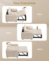 DWVO 55" Convertible Sofa Bed, 3-in-1 Sleeper Sofa with Pull-Out Bed, Velvet Futon Couch with Adjustable Backrest and Side Pocket, Modern Loveseat for Living Room Apartment, Beige DWVO