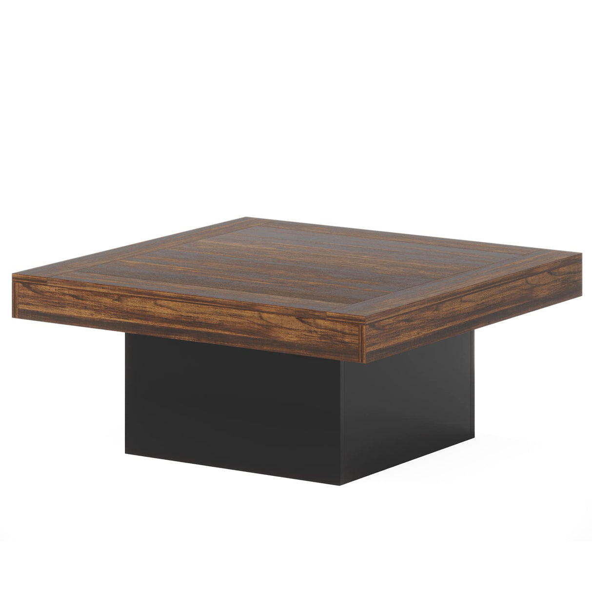 Tribesigns Coffee Table Square LED Coffee Table Engineered Wood Low Center Cocktail Tables for Living Room (Rustic Brown+Black) Tribesigns