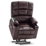 MCombo Large Lay Flat Dual Motor Power Lift Recliner Chair Sofa with Massage and Heat for Elderly People, Infinite Position, Faux Leather 7680 (Dark Brown, Large) MCombo