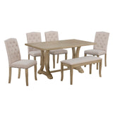 Harper & Bright Designs Classic and Traditional Style 6 - Piece Dining Set, Includes Dining Table, 4 Upholstered Chairs & Bench (White+Gray) (White+Gray) (Natural Wood Wash1) Harper & Bright Designs