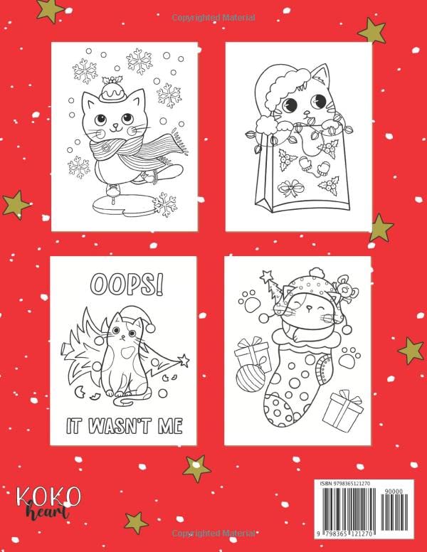 Cats Coloring Book: Fun and Easy Christmas Coloring Pages with Cute Cats for Kids and Busy Adults