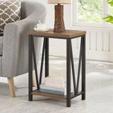 FOLUBAN Side Table with Storage Shelf, Rustic End Table for Living Room, Wood and Metal Nightstand for Bedroom, Oak FOLUBAN