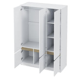 Merax 6-Doors Wooden Wardrobe Closet Storage Shelves and Hanging Rail for Clothes for Bedroom Organizer, White Merax