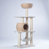 Pawlabay Wood Cat Tree for Indoor Cats, 52.4 Inch Tall, with Scratching Post and Hammock PawlaBay