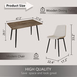 Small Dining Table Set for 4, Modern Dining Table and Chairs Set with 4 Fabric Dining Chairs, 5 Piece Wooden Dining Table Set, 47'' Kitchen Table Set, Ideal for Small Spaces Hilknen