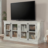 Sauder Barrister Lane TV Stand Console Credenza with Storage Glass Doors, for TVs up to 70", in White Plank Sauder