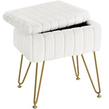 Greenstell Vanity Stool Chair Faux Fur with Storage, 15.7"L x 11.8"W x 19.4"H Soft Ottoman 4 Metal Legs with Anti-Slip Feet, Furry Padded Seat, Modern Multifunctional Chairs for Makeup, Bedroom White GREENSTELL